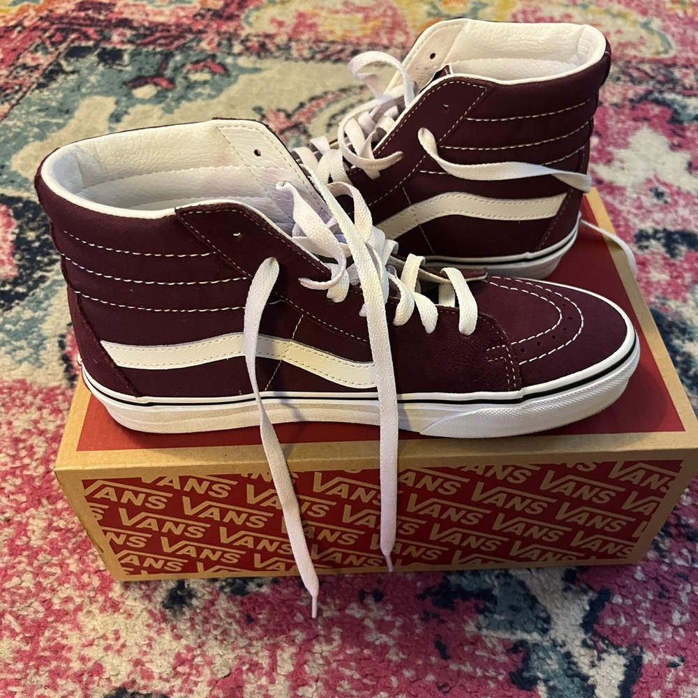 Vans women’s  High-Top Sneakers - Maroon and White